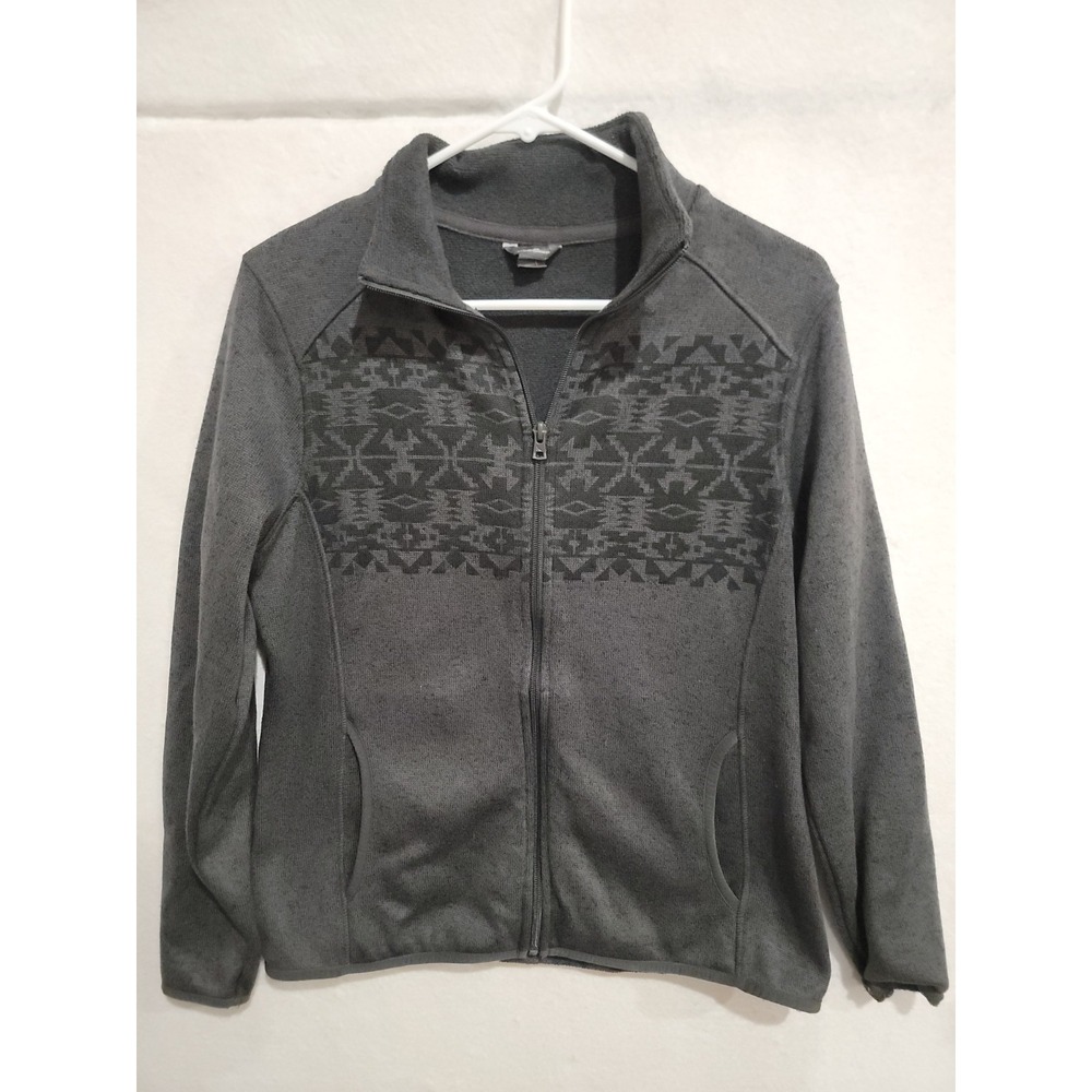 Eddie Bauer Womens Size L Full Zip Fleece Jacket Gray Aztec Southwestern Pattern